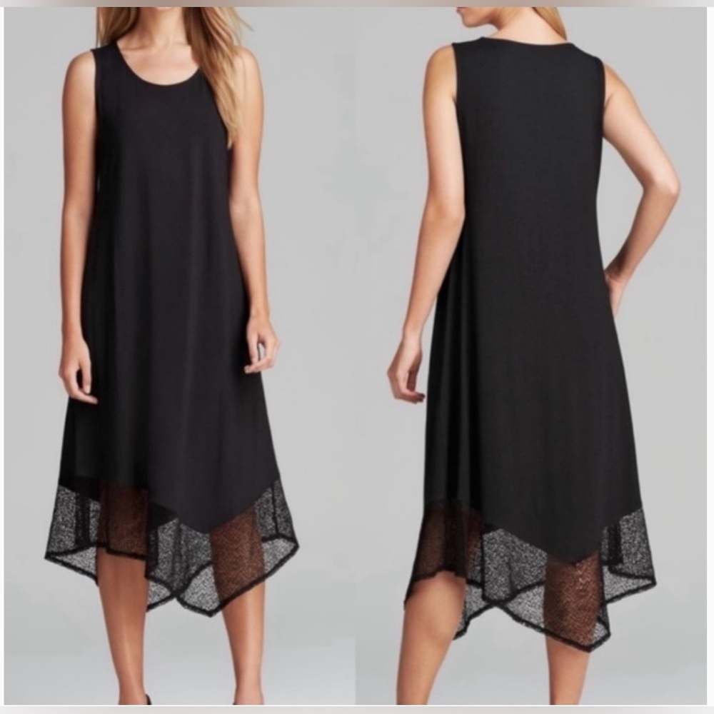 Eileen Fisher Black Sleeveless Lace Bottom Flowy Dress Size Small